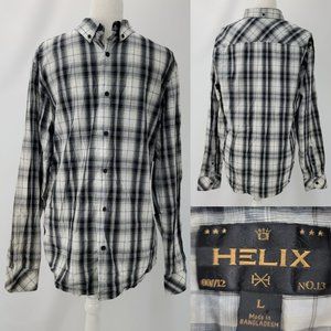 Helix Tan White Plaid Cotton Button Down Shirt L